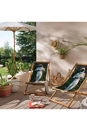 Astronaut Katlanır Şezlong (Ahşap Fırınlanmış Gürgen Ağacı, Süet Kumaş)