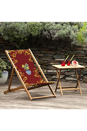 Red Lemon Katlanır Şezlong (Ahşap Fırınlanmış Gürgen Ağacı, Süet Kumaş)