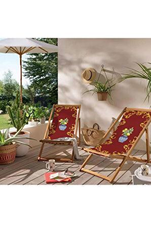 Red Lemon Katlanır Şezlong (Ahşap Fırınlanmış Gürgen Ağacı, Süet Kumaş)