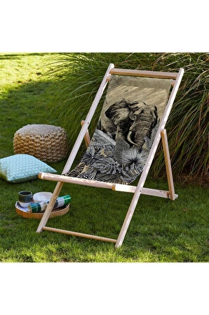 Fil Tasarımlı Katlanır Şezlong (Ahşap Fırınlanmış Gürgen Ağacı, Süet Kumaş)
