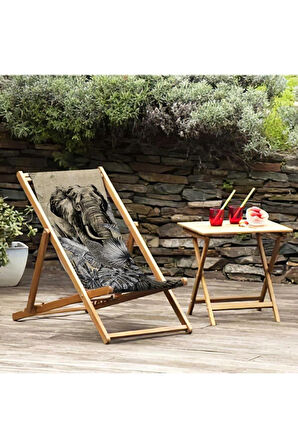 Fil Tasarımlı Katlanır Şezlong (Ahşap Fırınlanmış Gürgen Ağacı, Süet Kumaş)