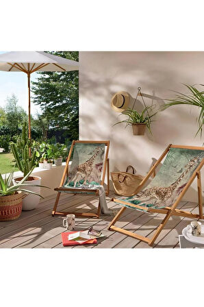 Zürafa Tasarımlı Katlanır Şezlong (Ahşap Fırınlanmış Gürgen Ağacı, Süet Kumaş)