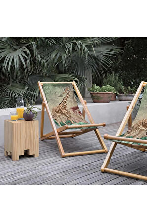 Zürafa Tasarımlı Katlanır Şezlong (Ahşap Fırınlanmış Gürgen Ağacı, Süet Kumaş)