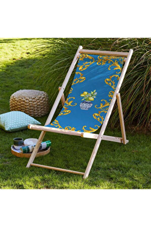 Blue Lemon Katlanır Şezlong (Ahşap Fırınlanmış Gürgen Ağacı, Süet Kumaş)