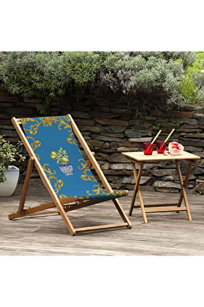 Blue Lemon Katlanır Şezlong (Ahşap Fırınlanmış Gürgen Ağacı, Süet Kumaş)