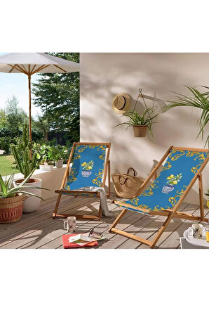 Blue Lemon Katlanır Şezlong (Ahşap Fırınlanmış Gürgen Ağacı, Süet Kumaş)