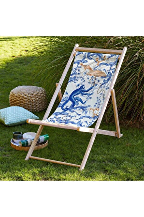 Blue Monkey Katlanabilir Şezlong (Ahşap Fırınlanmış Gürgen Ağacı, Süet Kumaş)