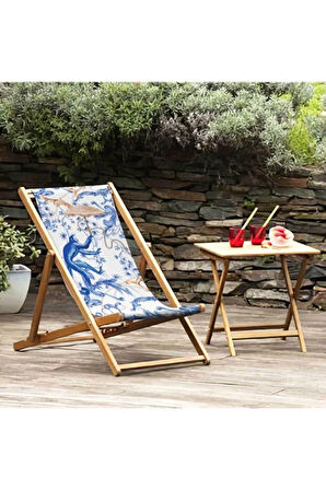 Blue Monkey Katlanabilir Şezlong (Ahşap Fırınlanmış Gürgen Ağacı, Süet Kumaş)