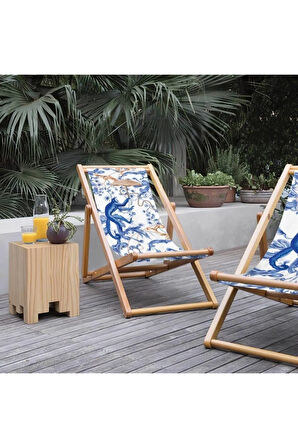 Blue Monkey Katlanabilir Şezlong (Ahşap Fırınlanmış Gürgen Ağacı, Süet Kumaş)