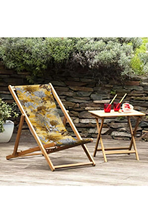 Sarı Tropikal Katlanır Şezlong (Ahşap Fırınlanmış Gürgen Ağacı, Süet Kumaş)