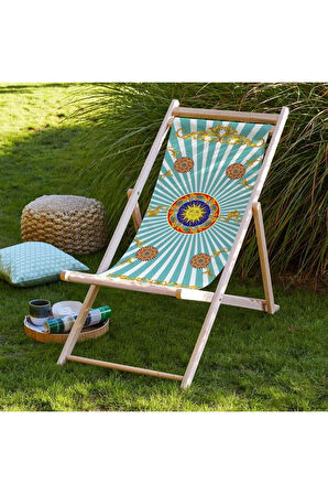 Mavi Renkli Katlanır Şezlong (Ahşap Fırınlanmış Gürgen Ağacı, Süet Kumaş)