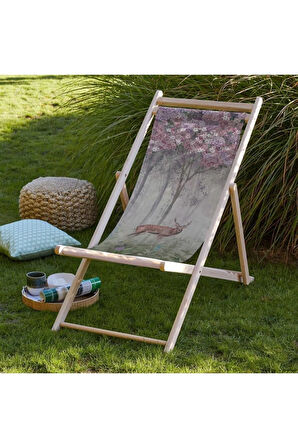 Purple Mini Flowers And Gazels Şezlong Fırınlanmış Gürgen Ağacı Süet Kumaş