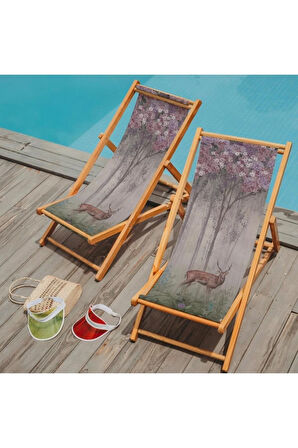 Purple Mini Flowers And Gazels Şezlong Fırınlanmış Gürgen Ağacı Süet Kumaş