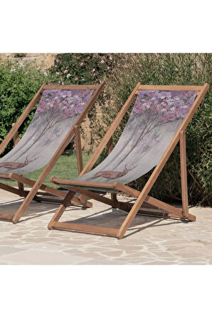 Purple Mini Flowers And Gazels Şezlong Fırınlanmış Gürgen Ağacı Süet Kumaş