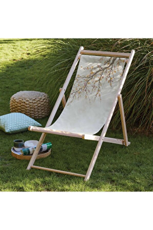 Gold Mini Flowers Katlanır Şezlong (Ahşap Fırınlanmış Gürgen Ağacı, Süet Kumaş)