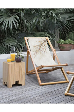 Gold Mini Flowers Katlanır Şezlong (Ahşap Fırınlanmış Gürgen Ağacı, Süet Kumaş)