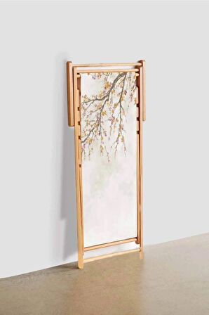 Gold Mini Flowers Katlanır Şezlong (Ahşap Fırınlanmış Gürgen Ağacı, Süet Kumaş)