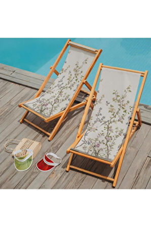 Mini Colorful Flowers Katlanır Şezlong (Ahşap Fırınlanmış Gürgen Ağacı, Süet Kumaş)