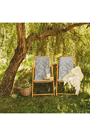 Mini Colorful Flowers Katlanır Şezlong (Ahşap Fırınlanmış Gürgen Ağacı, Süet Kumaş)