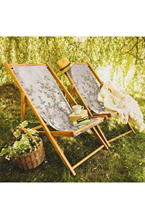 Mini Colorful Flowers Katlanır Şezlong (Ahşap Fırınlanmış Gürgen Ağacı, Süet Kumaş)