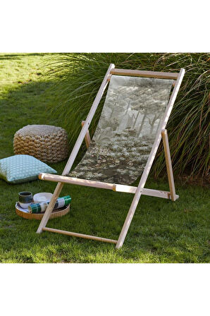 Orman Tasarımlı Katlanır Şezlong (Ahşap Fırınlanmış Gürgen Ağacı, Süet Kumaş)