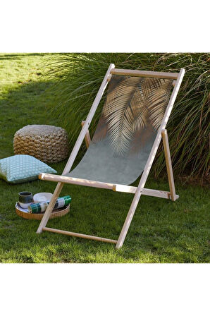 Yeşil Palmiye Yaprak Detaylı Şezlong Fırınlanmış Gürgen Ağacı Süet Kumaş