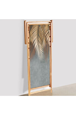 Yeşil Palmiye Yaprak Detaylı Şezlong Fırınlanmış Gürgen Ağacı Süet Kumaş