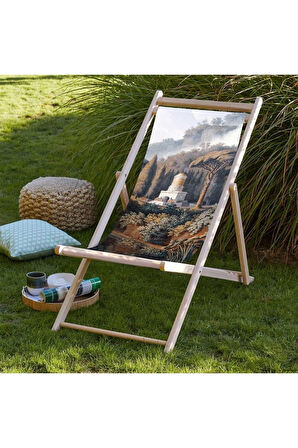 Yeşil Orman Manzaralı Katlanır Şezlong (Ahşap Fırınlanmış Gürgen Ağacı, Süet Kumaş)