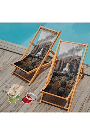 Yeşil Orman Manzaralı Katlanır Şezlong (Ahşap Fırınlanmış Gürgen Ağacı, Süet Kumaş)