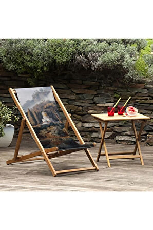 Yeşil Orman Manzaralı Katlanır Şezlong (Ahşap Fırınlanmış Gürgen Ağacı, Süet Kumaş)