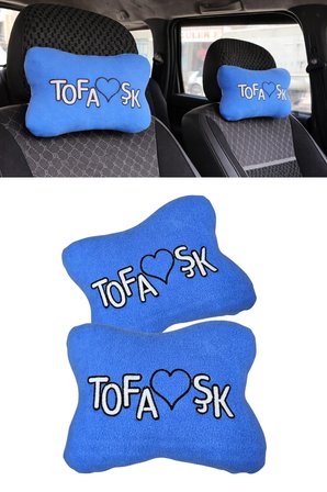 Tofaş Şahin Doğan Kartal Araç Koltuk Seyahat Nakışlı Mavi Oto Boyun Yastığı / 2'li Set