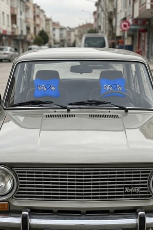 Tofaş Şahin Doğan Kartal Araç Koltuk Seyahat Nakışlı Mavi Oto Boyun Yastığı / 2'li Set