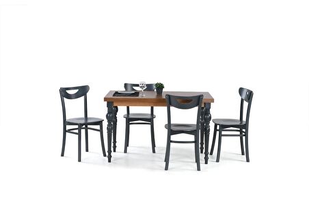 DAMLA SABİT MASA VE ALMAN SANDALYE TAKIMI, CEVİZ ANTRASİT, 125x80