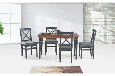 DAMLA SABİT MASA VE ÇAPRAZ DÖŞEMELİ SANDALYE TAKIMI, ANTRASİT, 125x80