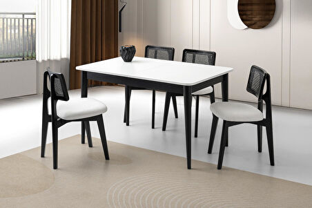 FİNİKE MASA, ZİON SANDALYE, BEYAZ, 130x80