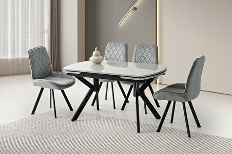 STEEL HG MASA, ALORA SANDALYE, AÇIK GRİ, 130x80