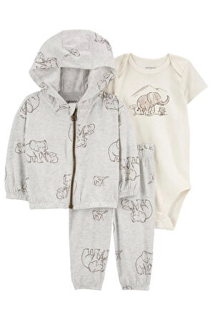 Layette Bebek 3'lü Hırkalı Set Gri