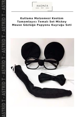 Kutlama Malzemesi Kostüm Tamamlayıcı Temalı Set Mickey Mouse Gözlüğü Papyonu Kuyruğu Seti