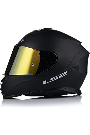 Storm 2 Mat Siyah Full Face Motosiklet Kaskı Gold Camlı