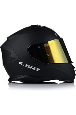 Storm 2 Mat Siyah Full Face Motosiklet Kaskı Gold Camlı