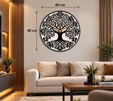 Hayat Ağacı Dekoratif Duvar Saati – 40x40 cm – 3 mm MDF