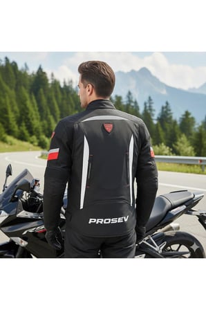 CE2150 4 Mevsim Motosiklet Montu Siyah-Kırmızı Motorcu Mont