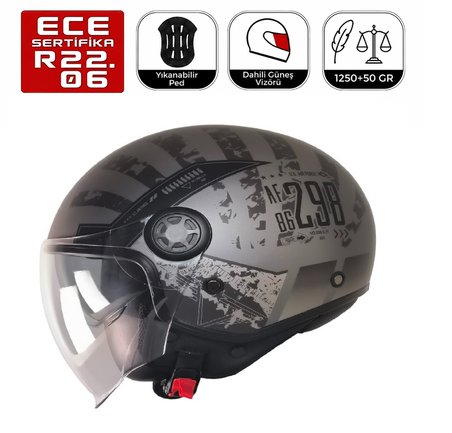 FR612 Rebo Motosiklet Kaskı Güneş Vizörlü Yarım Açık Motorcu Kask