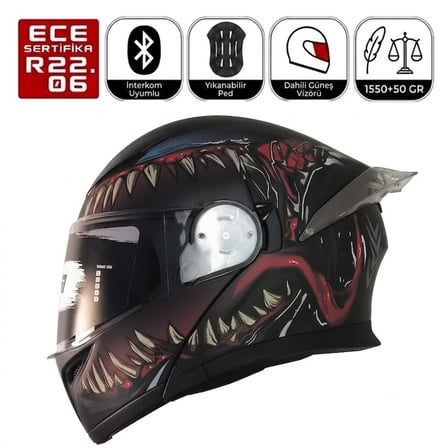 FR-965 Swamp Motosiklet Kaskı Çene Açılır Güneş Vizörlü Motorcu Kask