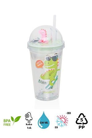 Çift Duvarlı Tumbler Pipetli Milkshake Bardağı-450 Ml