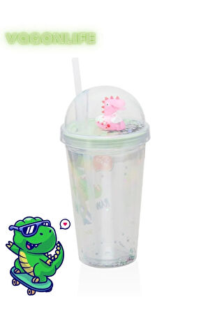 Çift Duvarlı Tumbler Pipetli Milkshake Bardağı-450 Ml