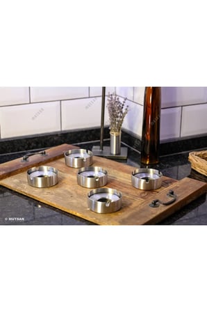 5'li Paslanmaz Çelik Kapaklı Küllük Seti | 8 cm Metal Küllük | Restoran, Kafe, Otel ve İşletmeler İçin Dayanıklı Kültablası