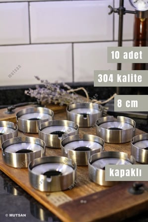 10'lu Paslanmaz Çelik Kapaklı Küllük Seti | 8 cm Metal Küllük | Restoran, Kafe, Otel ve İşletmeler İçin Dayanıklı Kültablası