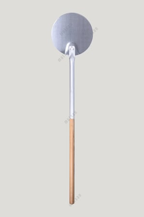 Alüminyum Yuvarlak Pizza Çevirme Küreği 32 cm - Isıya Dayanıklı Fırın Küreği - 80 cm Ahşap Saplı