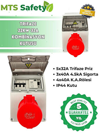 22 Kw VIKO Trifaze 5*32 Kaçak Akım Roleli Taşınabilir Elektrikli Araç Şarj Cihazı Kombinasyon Kutusu 